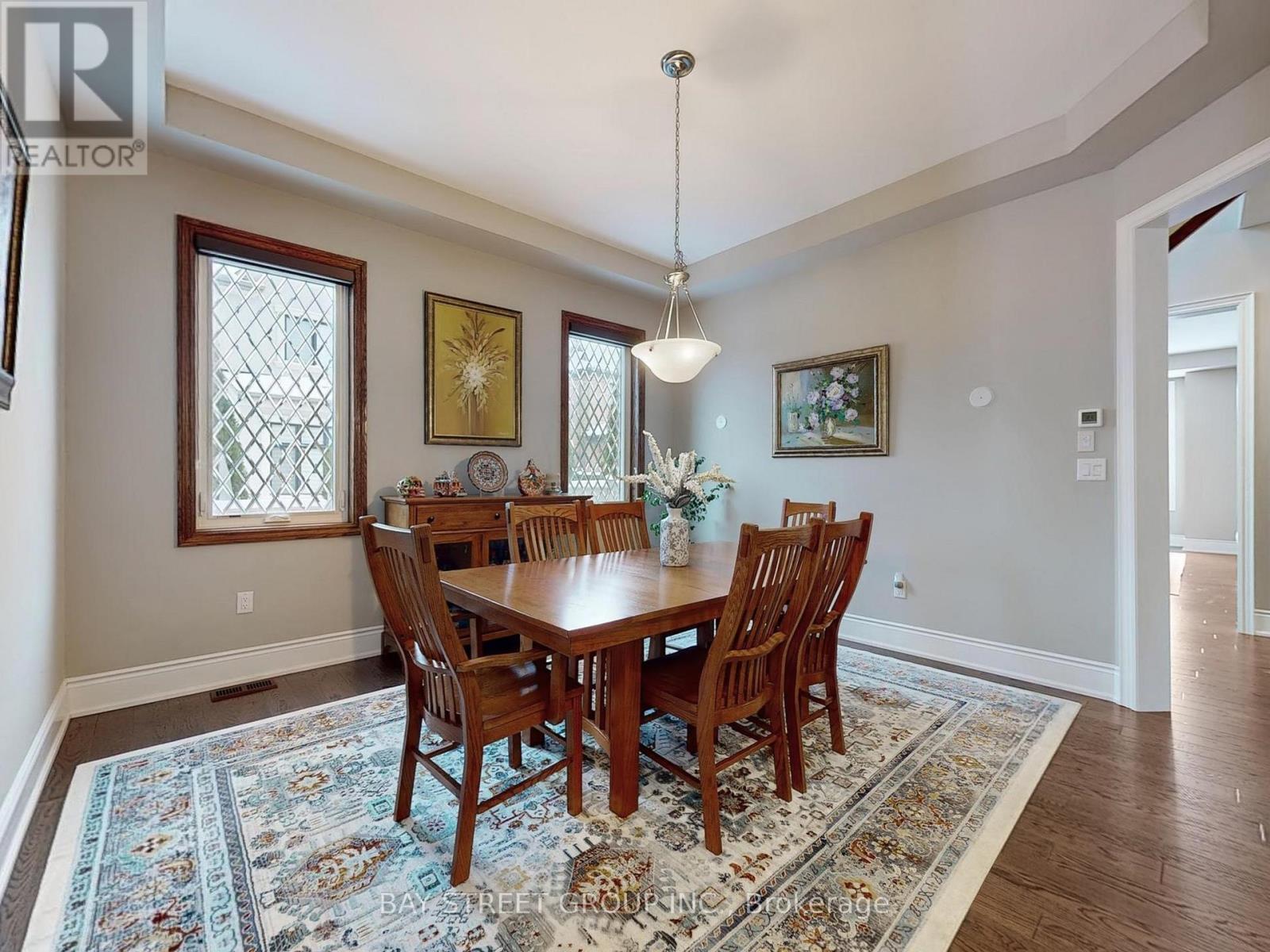 Dining Room with Art Glass Windows - 39 Cairns Gate, King, ON - Indoor Photo Showing Dining Room