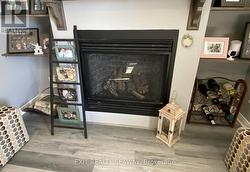 Fireplace and built-in shelving -