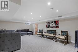 Living room with light colored carpet -