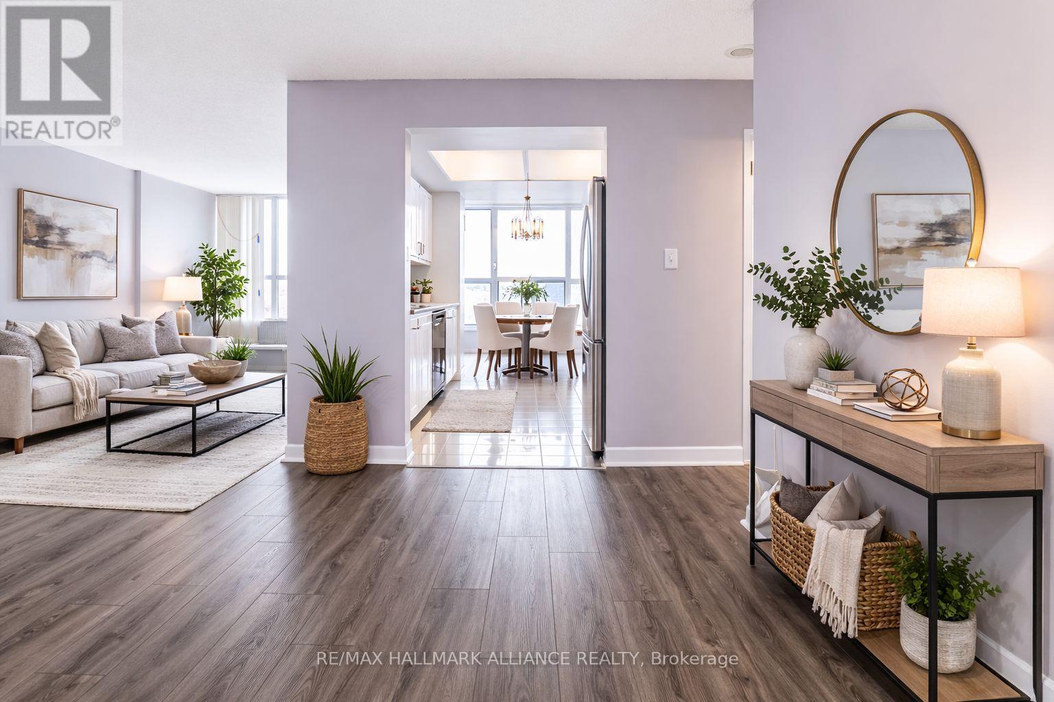 Virtually staged for illustrative purposes - 707 - 3 Rowntree Road, Toronto, ON - Indoor Photo Showing Living Room