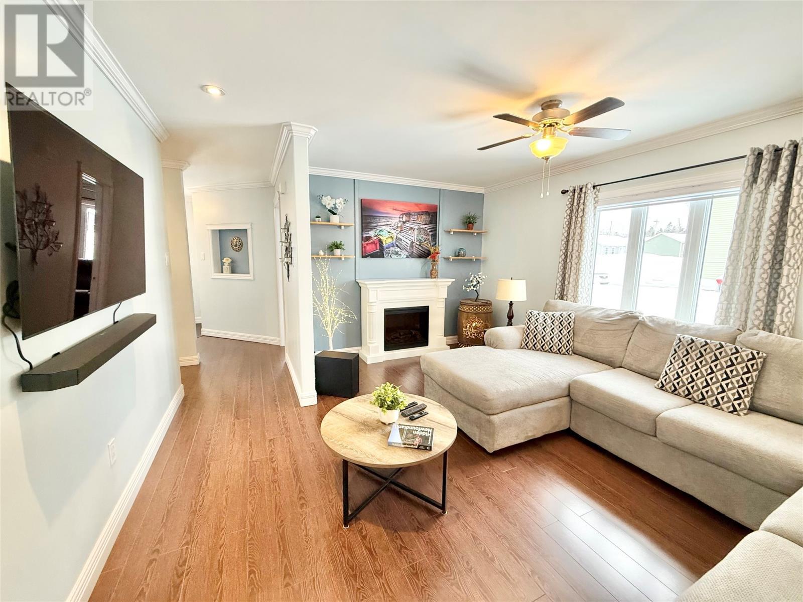 108 Mchugh Street, Grand Falls - Windsor, NL - Indoor Photo Showing Living Room With Fireplace