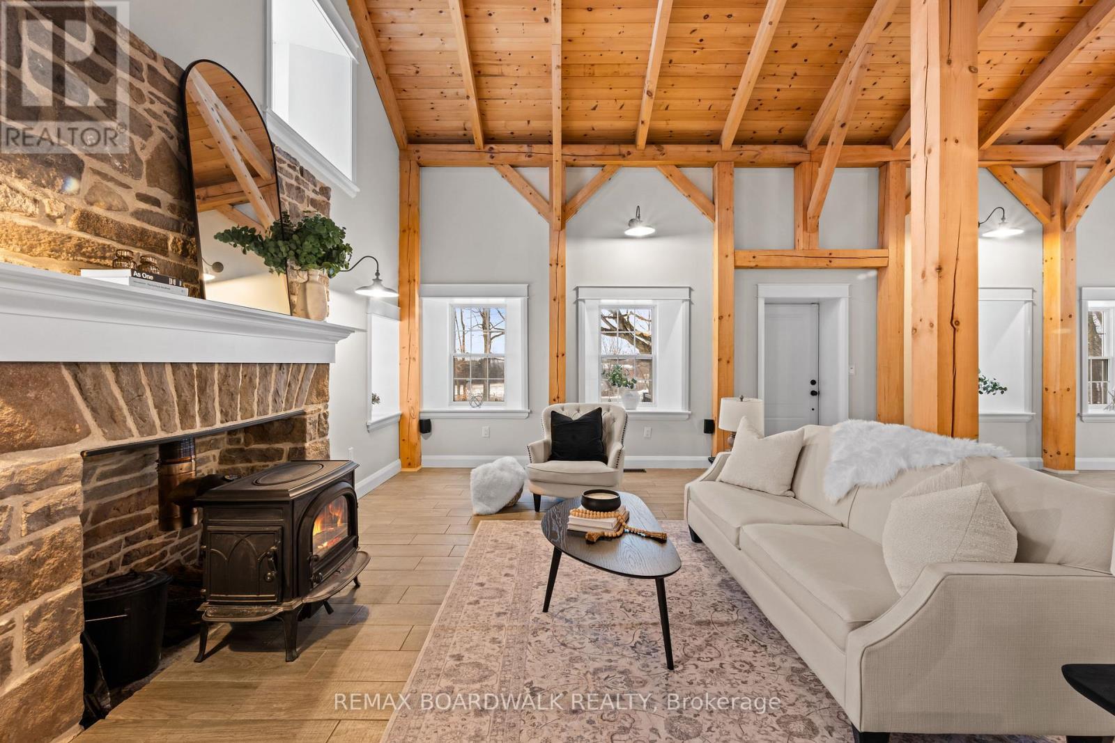 Family Room - Main Level w/ Recessed Windows - 4701 4Th Concession Road, Augusta, ON - Indoor Photo Showing Living Room With Fireplace