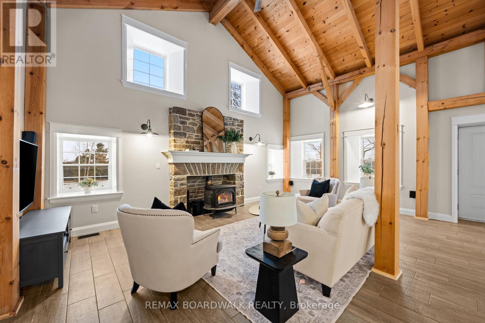 Family Room with Recessed Windows - Main Level - 4701 4Th Concession Road, Augusta, ON - Indoor Photo Showing Living Room With Fireplace