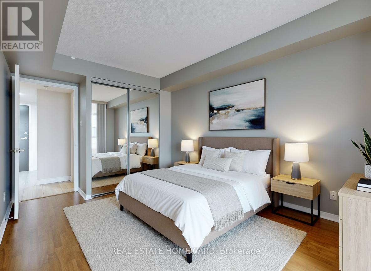 Second Bedroom with Double Closet - 1116 - 4725 Sheppard Avenue E, Toronto, ON - Indoor Photo Showing Bedroom