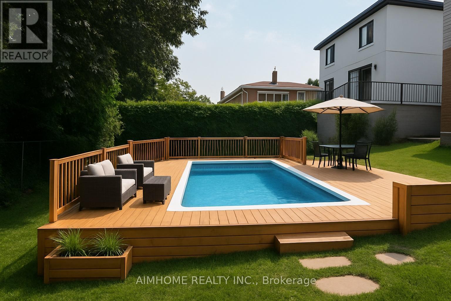 Backyard Above Ground Pool Rendering. - 23 Hildegard Drive, Hamilton, ON - Outdoor With In Ground Pool With Backyard