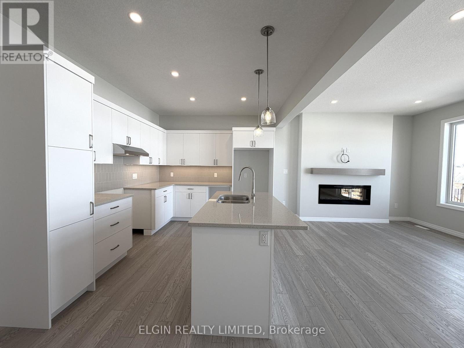55 Woodcock Drive, Tillsonburg, ON - Indoor Photo Showing Kitchen With Fireplace With Double Sink