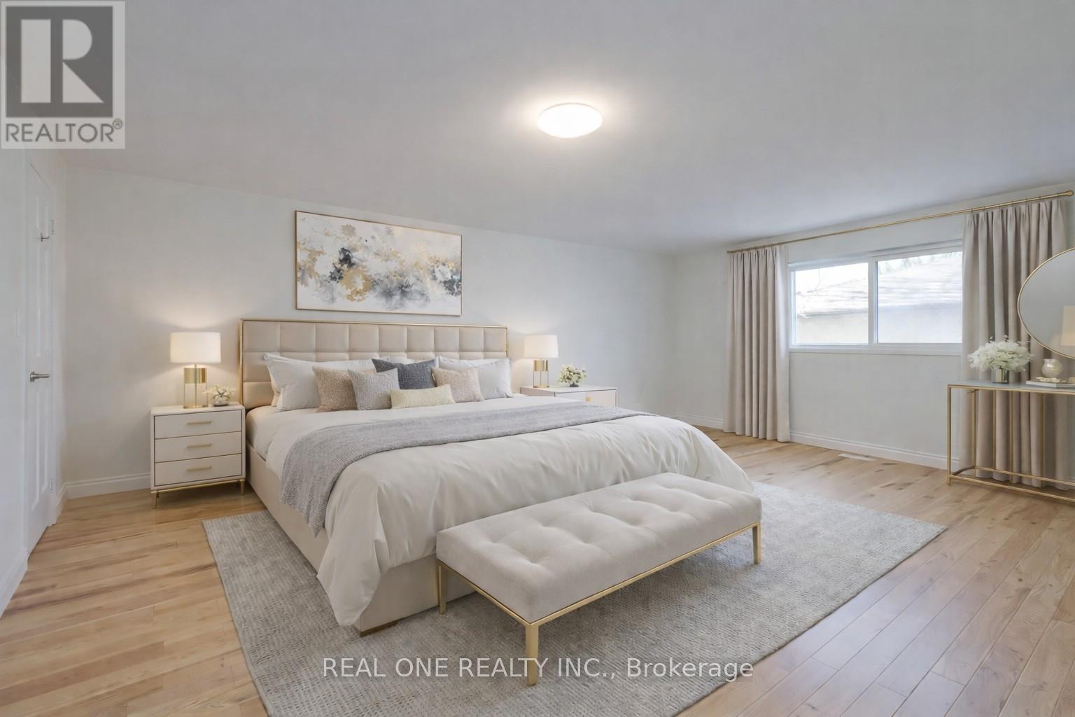 Virtually Staged Primary Bedroom - 1585 Crombie Road, Mississauga, ON - Indoor Photo Showing Bedroom