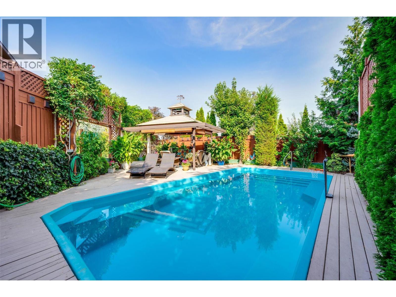 Located in quiet cul-de-sac - 375 Trumpeter Court, Kelowna, BC - Outdoor With In Ground Pool With Backyard