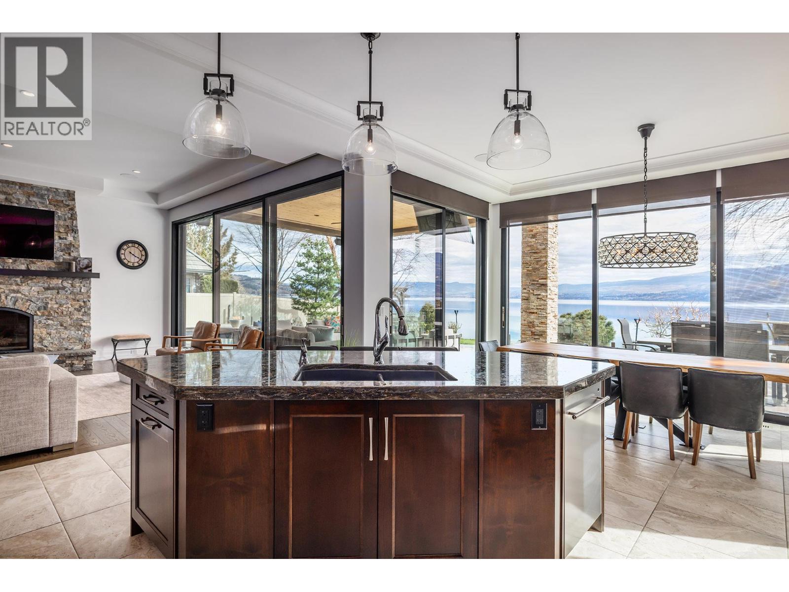 4165 Gellatly Road, West Kelowna, BC - Indoor Photo Showing Kitchen With Fireplace With Double Sink