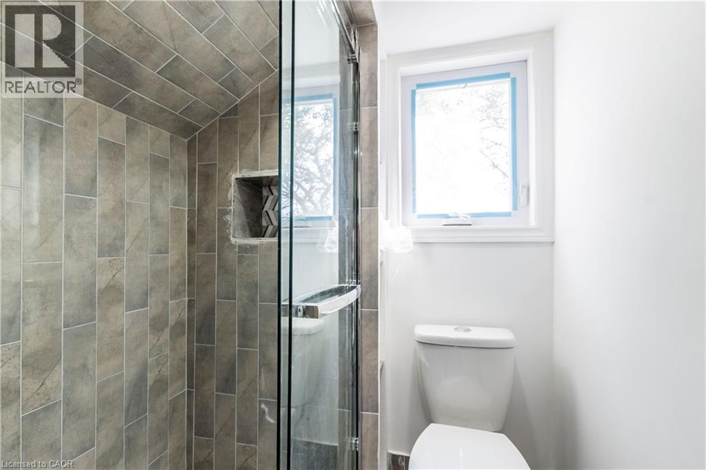 Full bath with a shower stall and lofted ceiling - 1411 E 56 Highway, Glanbrook, ON - Indoor Photo Showing Bathroom