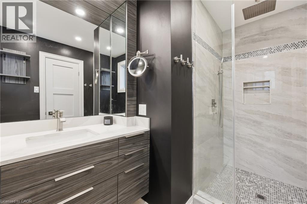 Bathroom featuring vanity, a stall shower, and recessed lighting - 273 Bryant Crescent, Burlington, ON - Indoor Photo Showing Bathroom