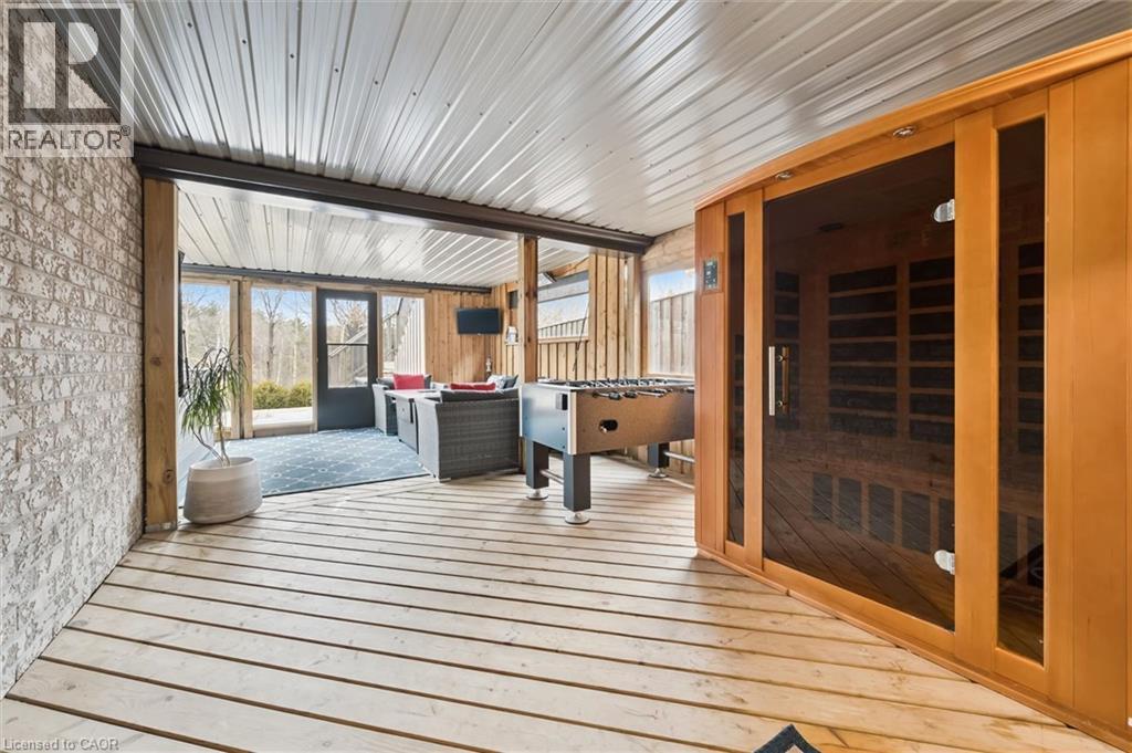 Unfurnished sunroom featuring a relaxing sauna, a deck, and an outdoor hangout area - 469 Woodbine Avenue, Kitchener, ON - Outdoor With Deck Patio Veranda With Exterior