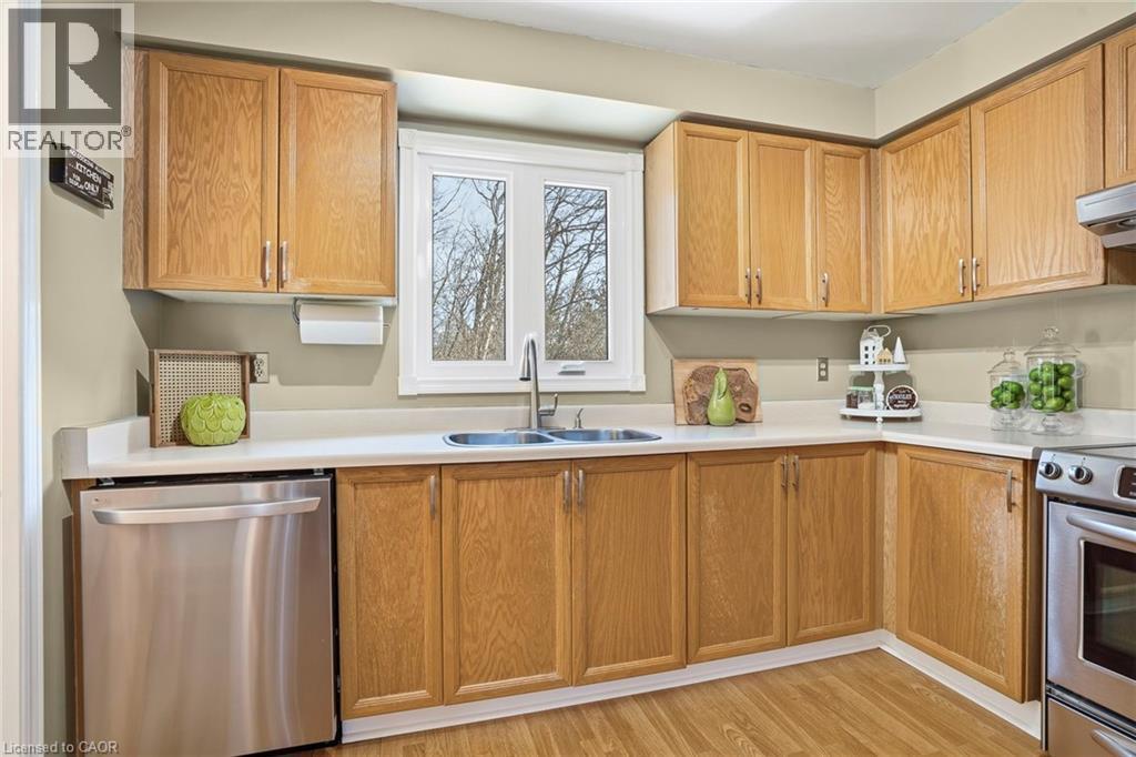 Kitchen with stainless steel appliances, light countertops, and wood finish cabinets - 18 Webster Way, Georgetown, ON - Indoor Photo Showing Kitchen With Double Sink