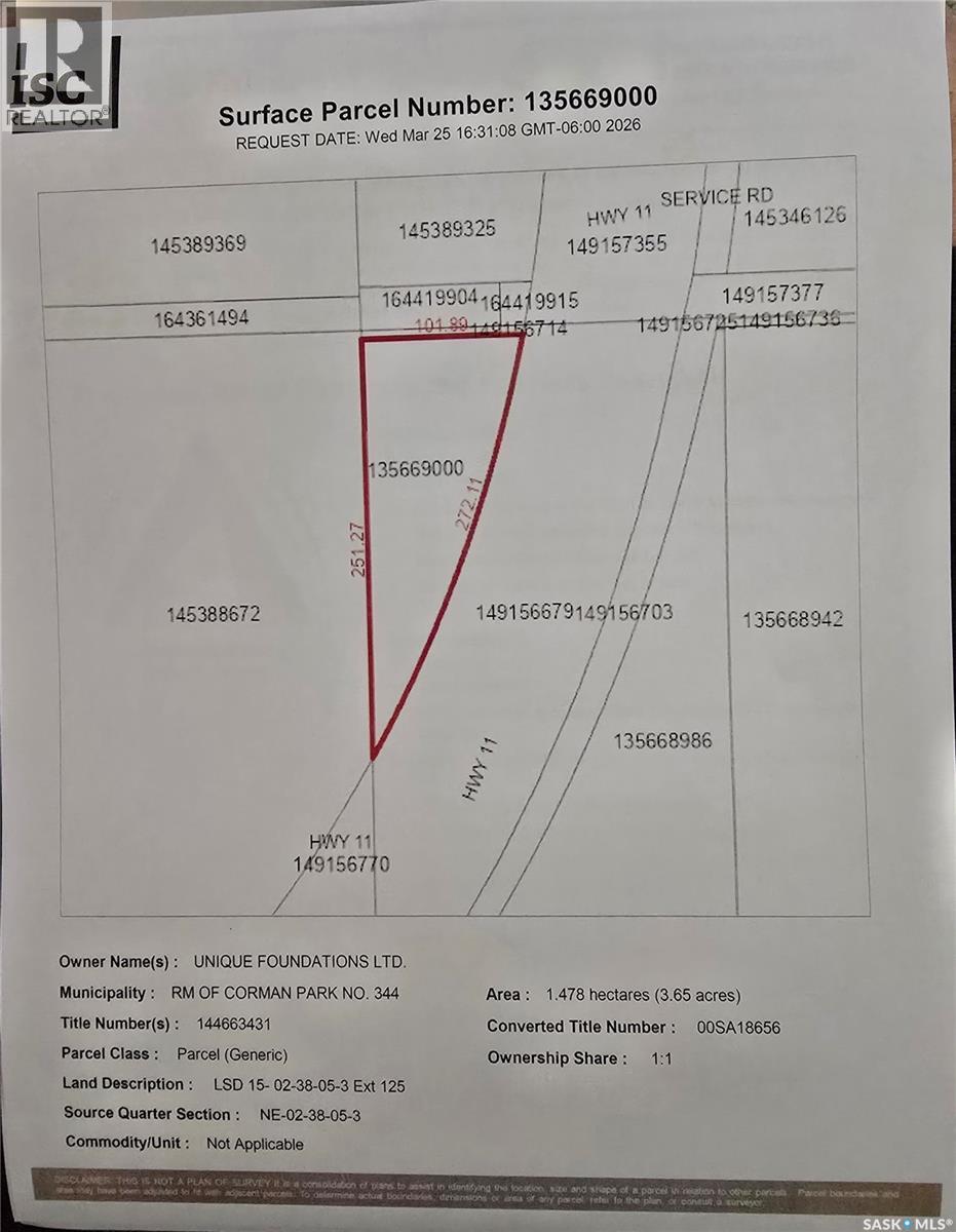 3.6 Acre Build Site, Corman Park Rm No. 344, SK