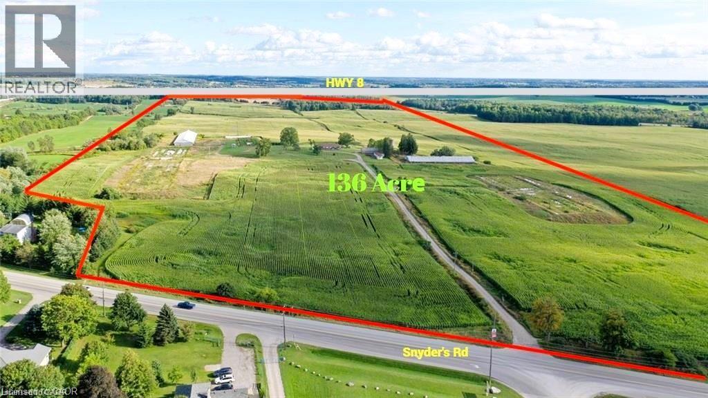 Overview of rural landscape with property boundaries highlighted - 2265 Snyder'S Road E, Kitchener, ON