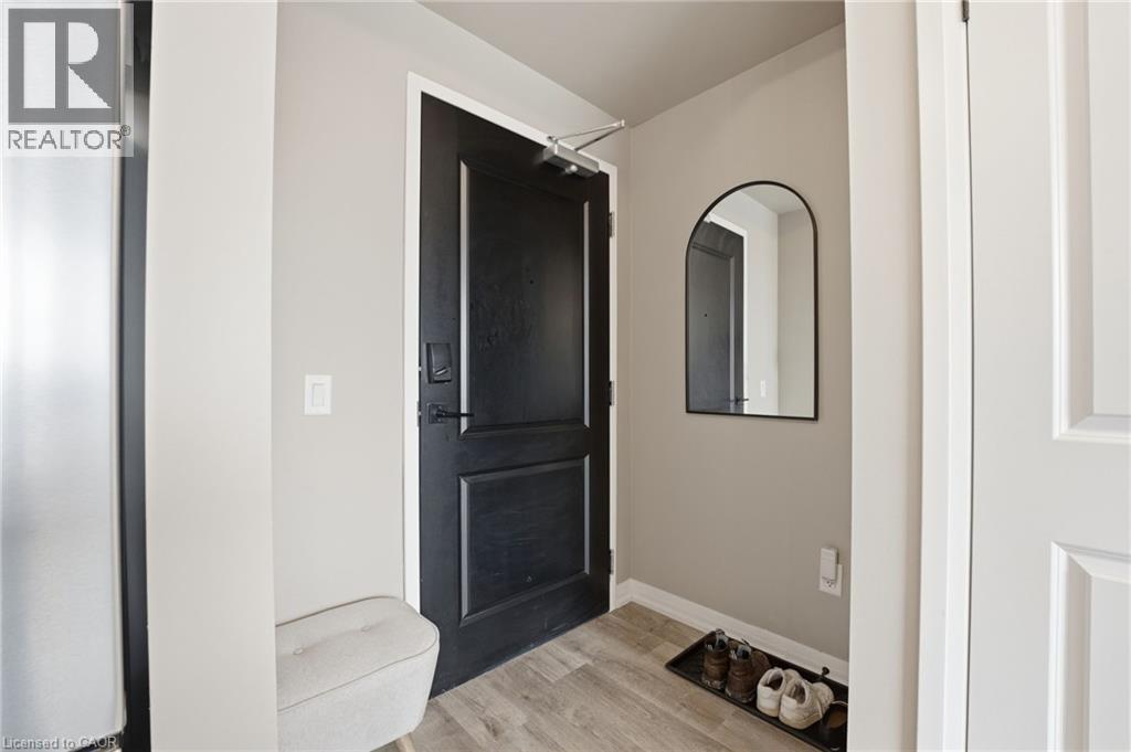 Entrance foyer with light wood-style flooring and baseboards - 120 Springvalley Crescent Unit# 203, Hamilton, ON - Indoor Photo Showing Other Room