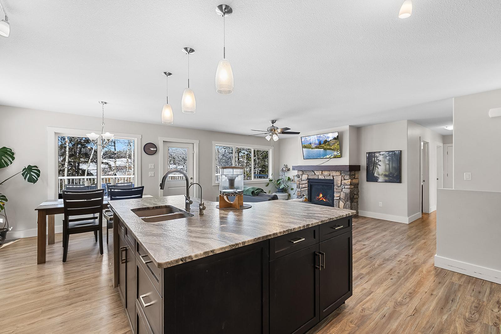 8529 Hwy 95A, Kimberley, BC - Indoor Photo Showing Kitchen With Fireplace With Double Sink