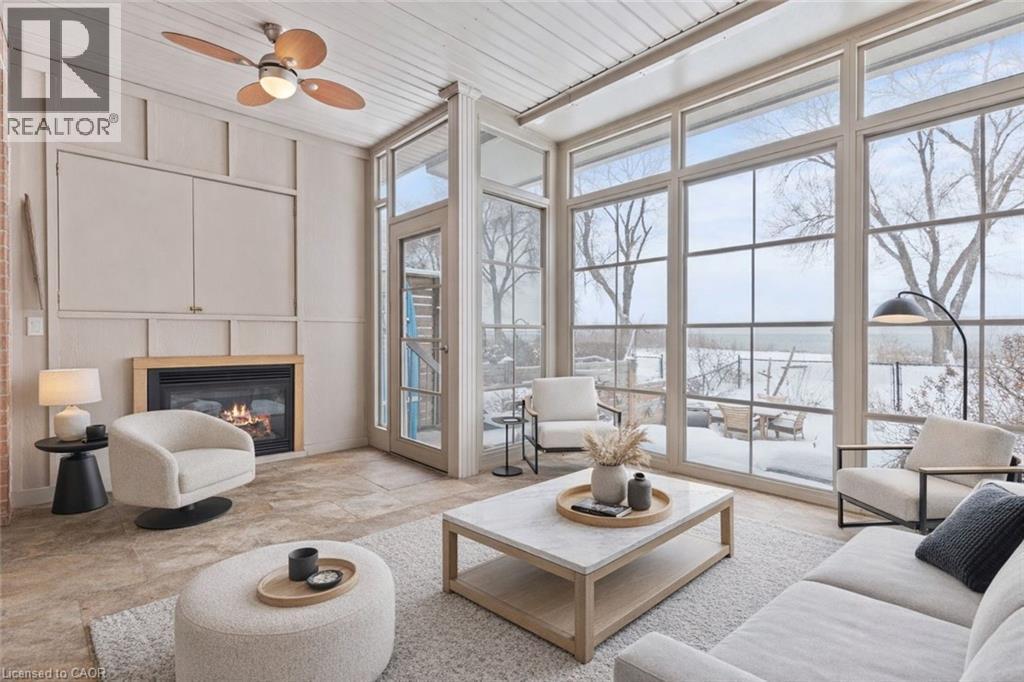 virtually staged - 1069 Beach Boulevard, Hamilton, ON - Indoor Photo Showing Living Room With Fireplace