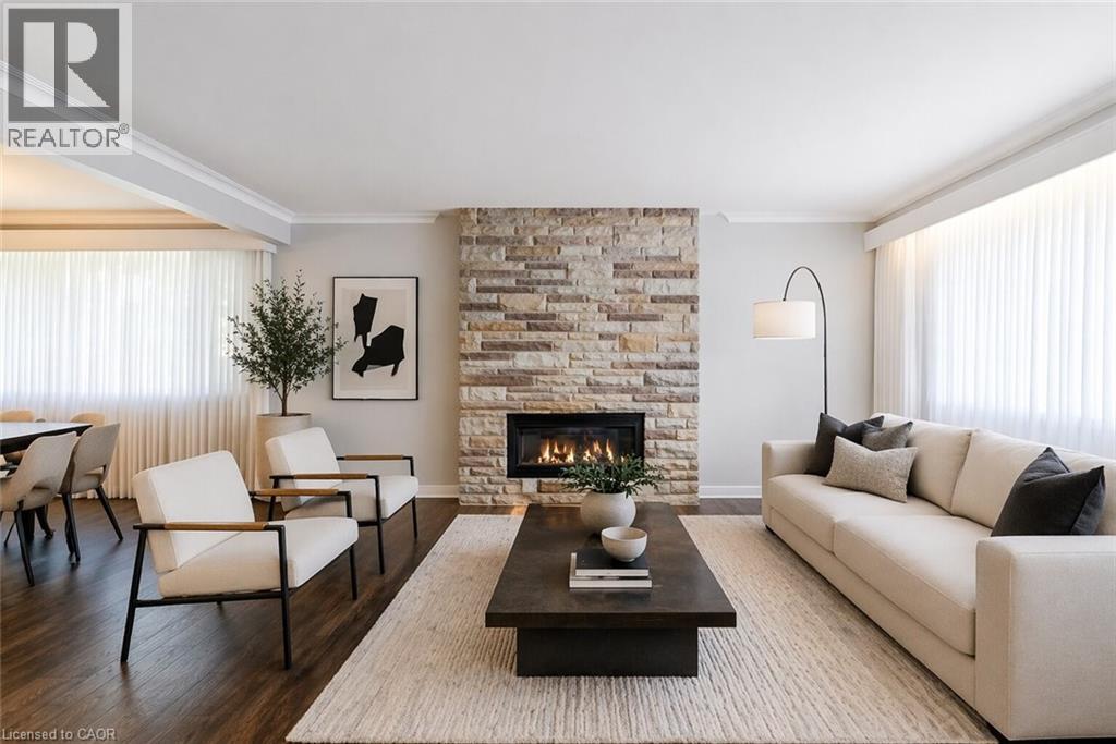 Virtually Staged Living Room - 5 Albert Street E, Alliston, ON - Indoor Photo Showing Living Room With Fireplace