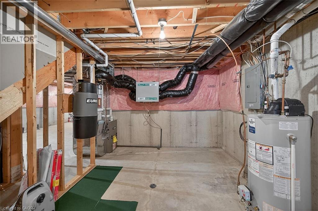 Utility room featuring water heater and electric panel - 48 Hallmark Trail, Hamilton, ON - Indoor Photo Showing Basement