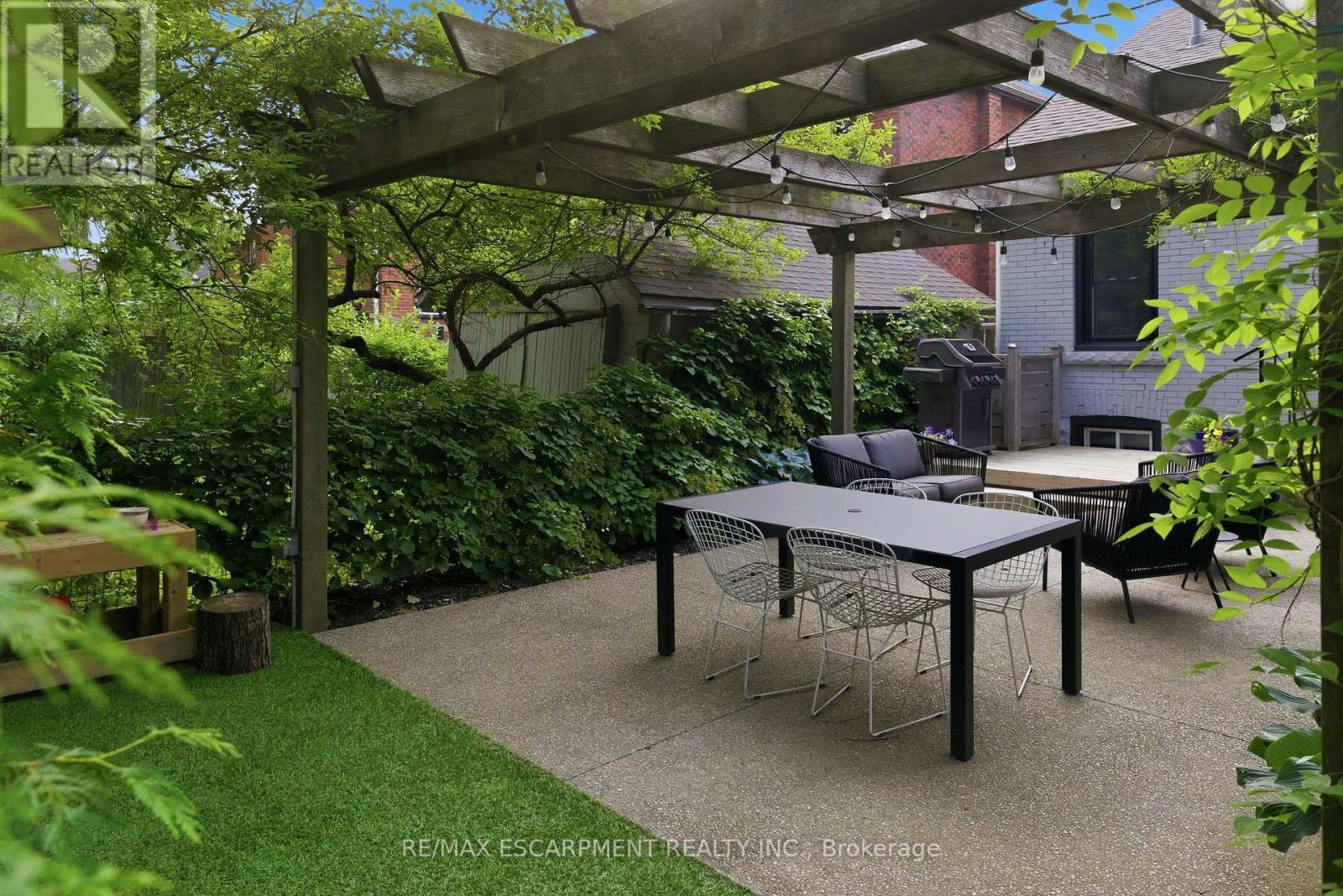 Pergola with electrical and outdoor switch - 73 Arkell Street, Hamilton, ON - Outdoor With Deck Patio Veranda