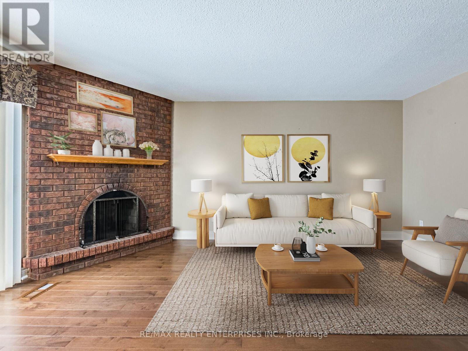 This is Virtually Staged for Visual Effect - 3016 Rymal Road, Mississauga, ON - Indoor Photo Showing Living Room With Fireplace