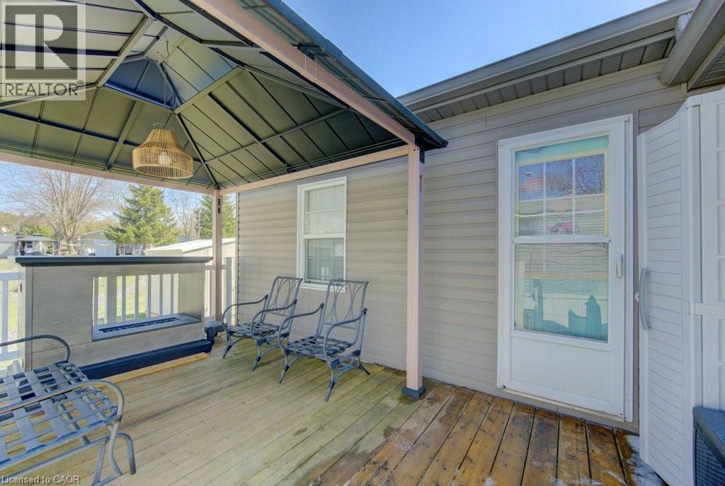 Wooden terrace featuring a gazebo - 580 Beaver Creek Road Unit# 185, Waterloo, ON - Outdoor With Deck Patio Veranda With Exterior