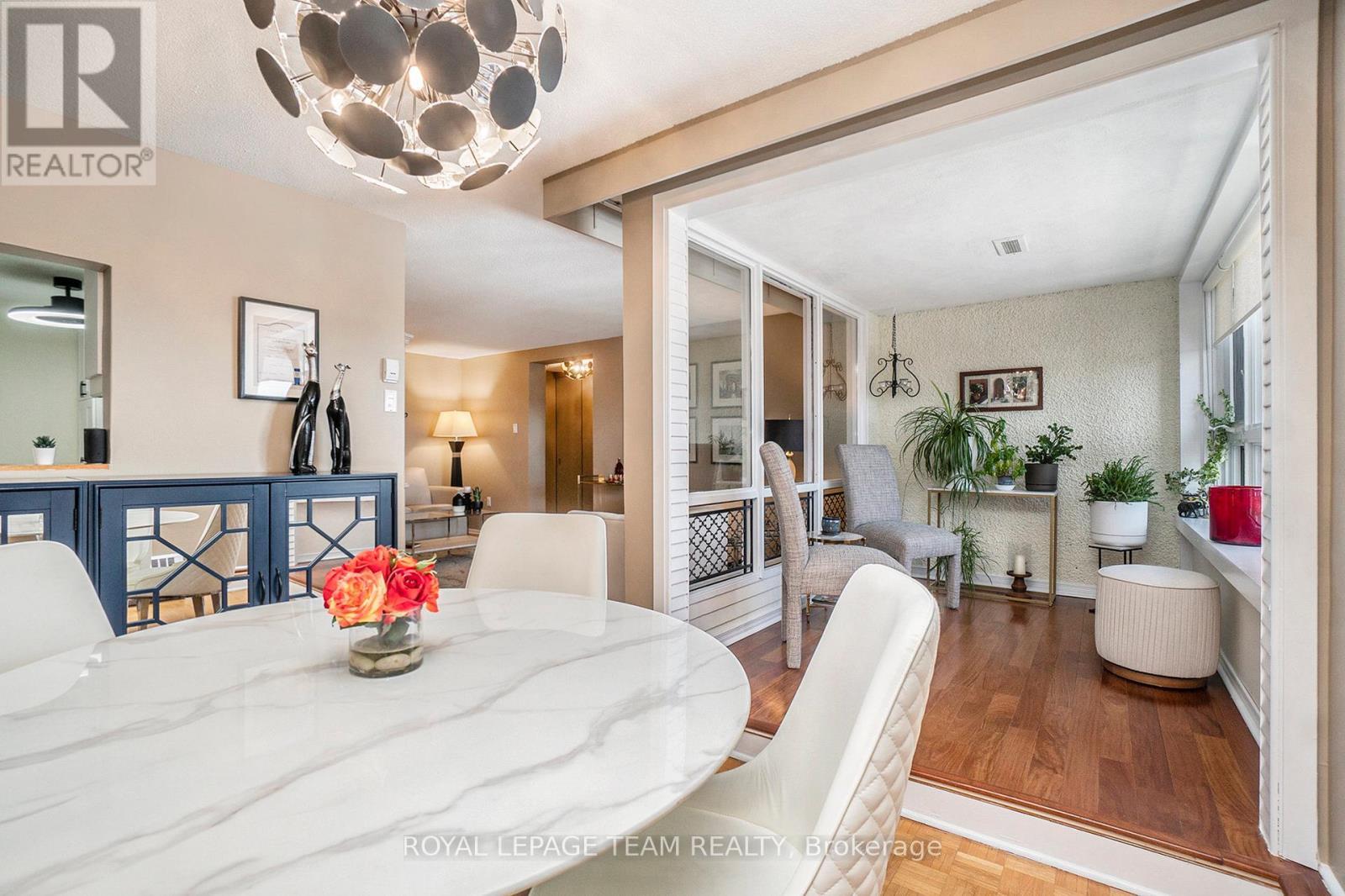 Dining Area to Solarium - 705 - 1356 Meadowlands Drive E, Ottawa, ON - Indoor Photo Showing Dining Room