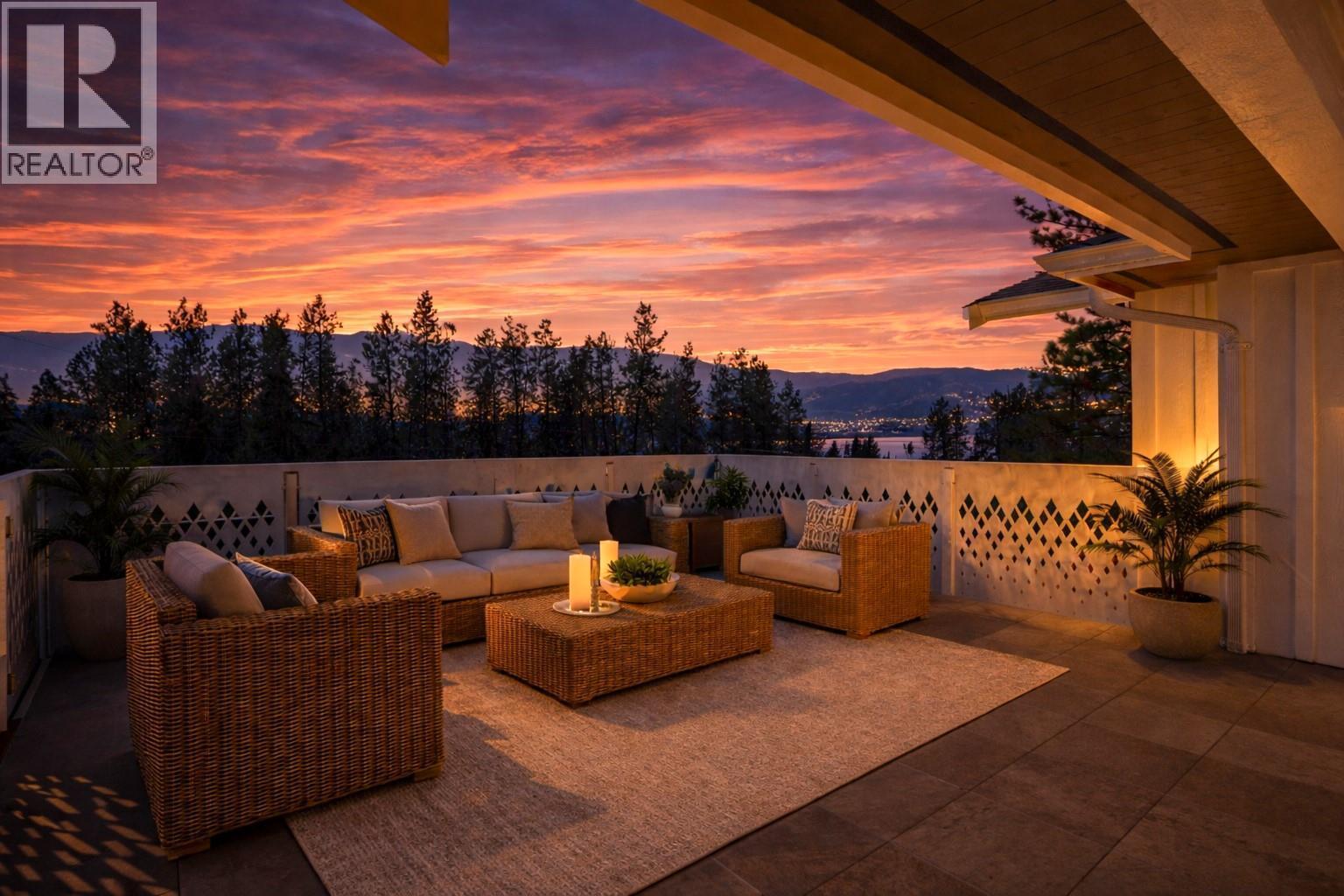 Twilight setting upper lakeview deck - 488 Sheila Crescent, Kelowna, BC - Outdoor