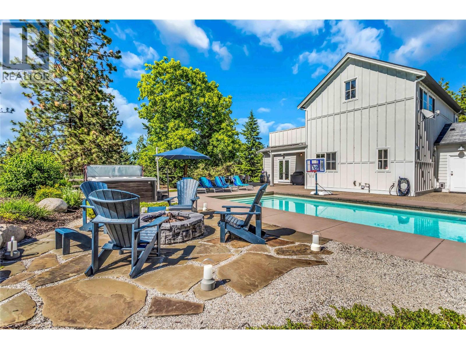 Outdoor gas firepit - 2376 Saucier Road, Kelowna, BC - Outdoor With In Ground Pool With Deck Patio Veranda