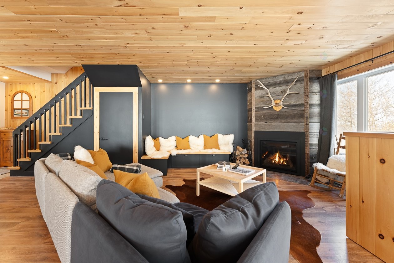 Salon - 168 - 170 Ch. Demers, Sutton, QC - Indoor Photo Showing Living Room With Fireplace