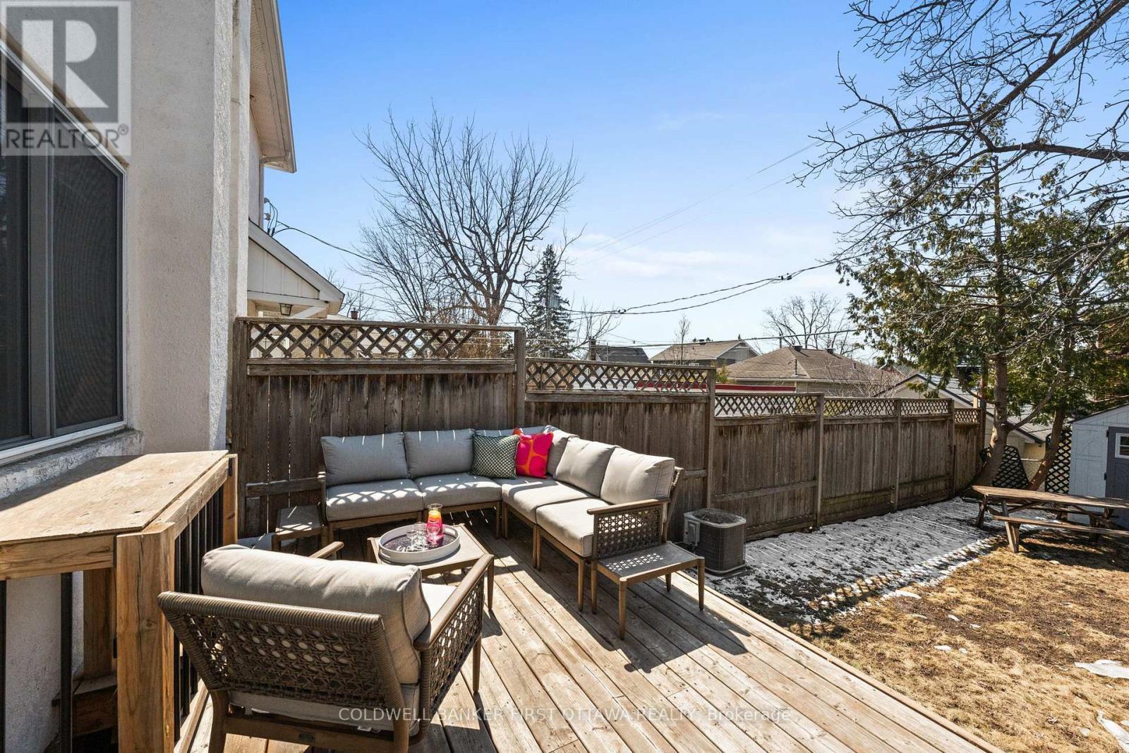 Back wood deck w steps down to grass. - 12 Stevenson Avenue, Ottawa, ON - Outdoor With Deck Patio Veranda With Exterior