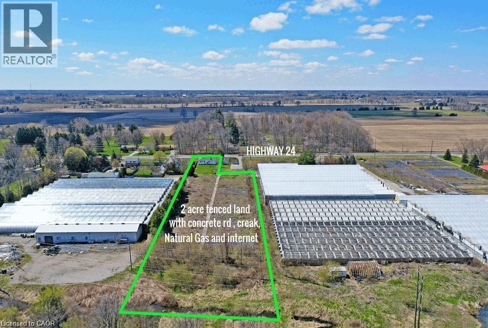 Aerial overview of property's location with property parcel outlined - 2474 Highway 24, Simcoe, ON