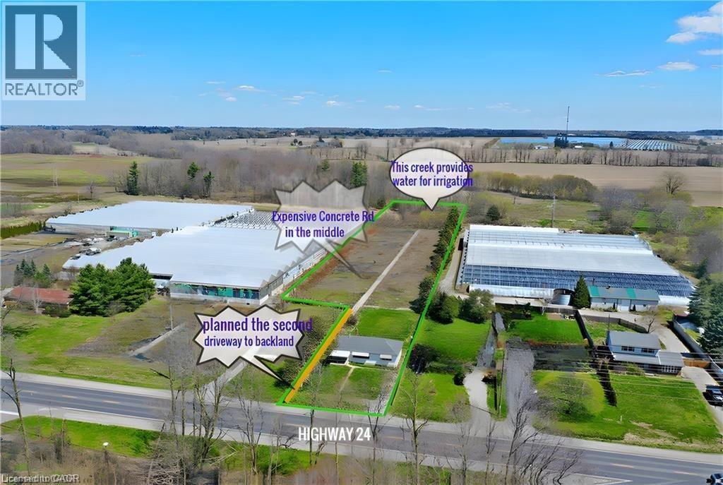 Aerial overview of property's location with property parcel outlined - 2474 Highway 24, Simcoe, ON