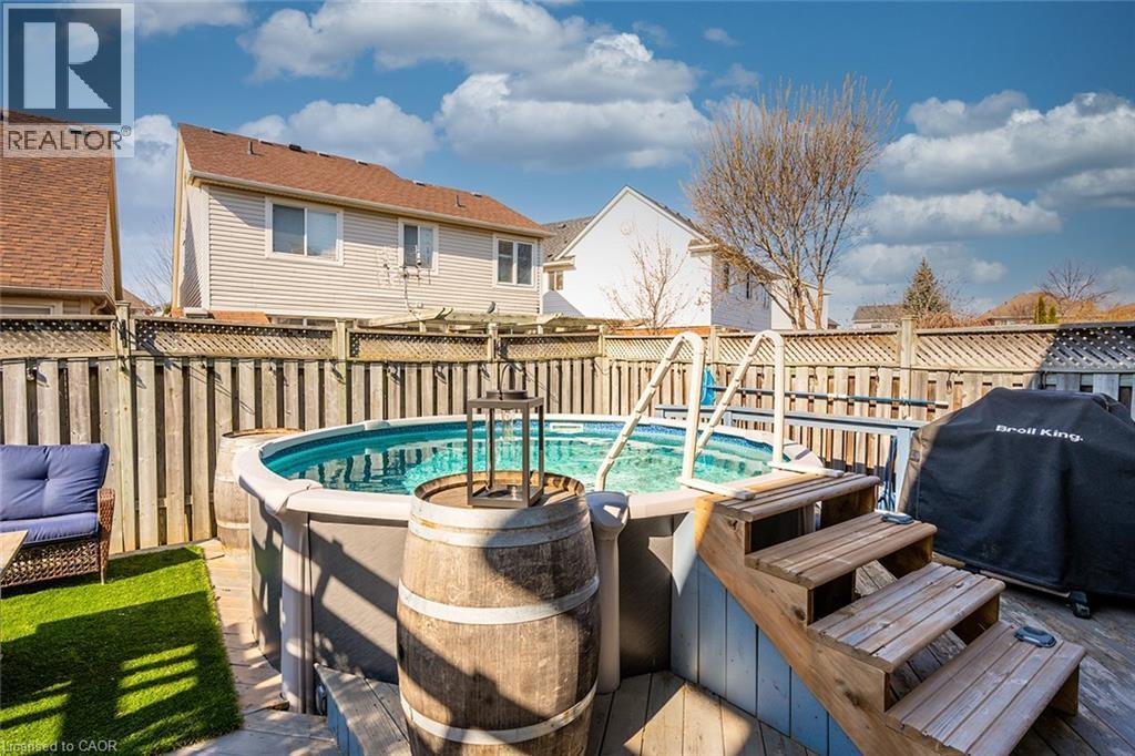 View of pool featuring grilling area and a fenced backyard - 599 Caverhill Crescent, Milton, ON - Outdoor With Above Ground Pool