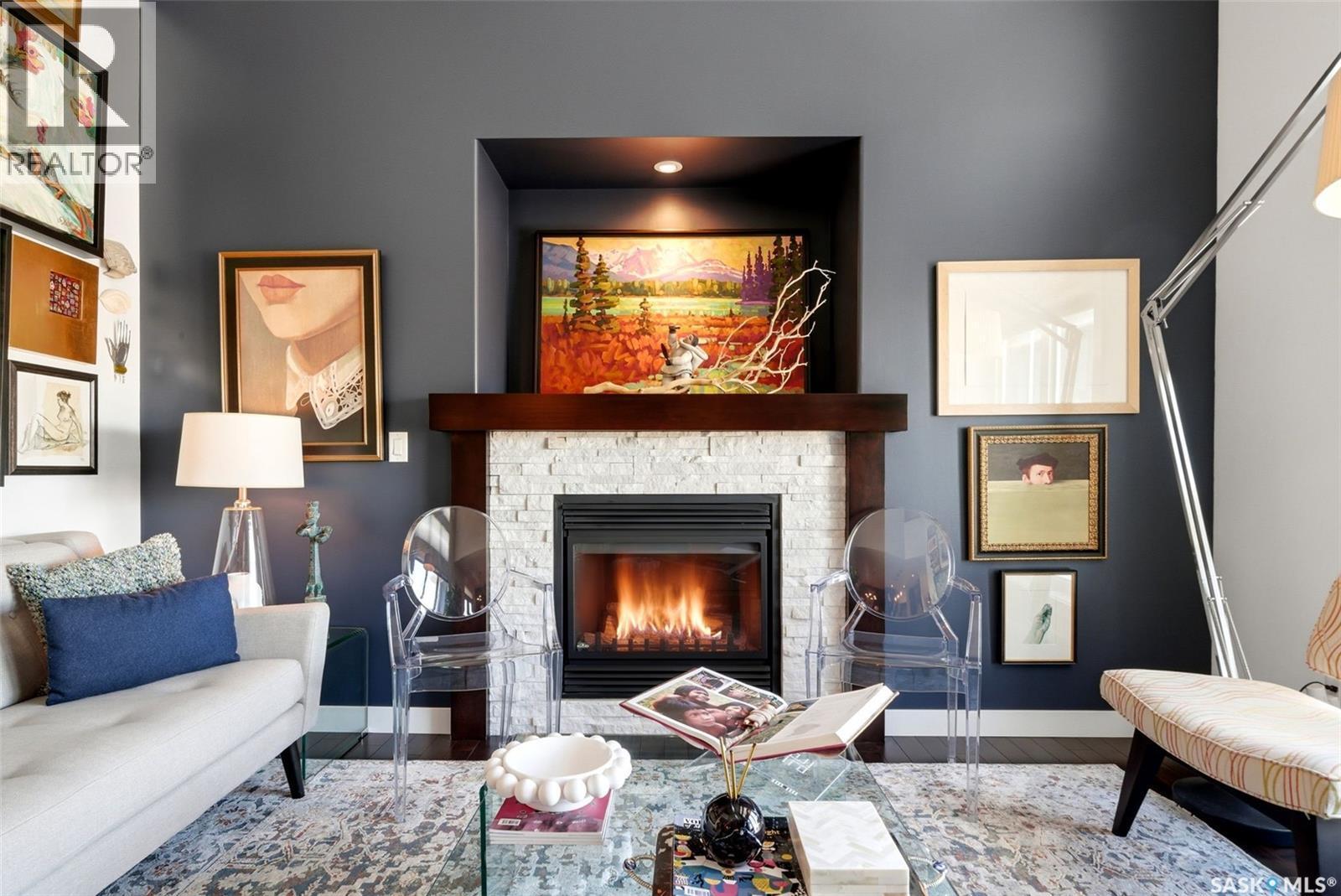 4757 Skinner Crescent, Regina, SK - Indoor Photo Showing Living Room With Fireplace