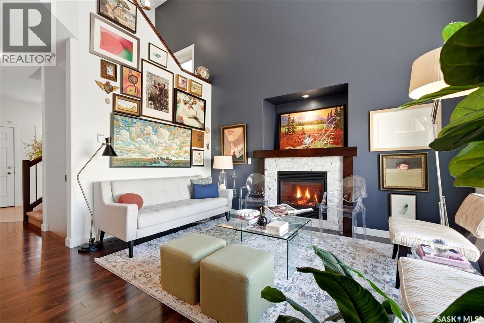 4757 Skinner Crescent, Regina, SK - Indoor Photo Showing Living Room With Fireplace