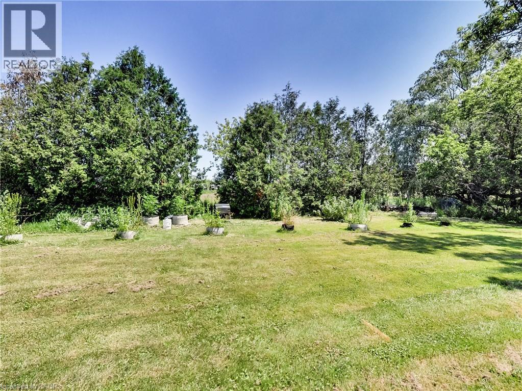 Expansive green lawn with established perimeter trees and scattered garden planters - 9183 Silver Street, Caistor Centre, ON - Outdoor