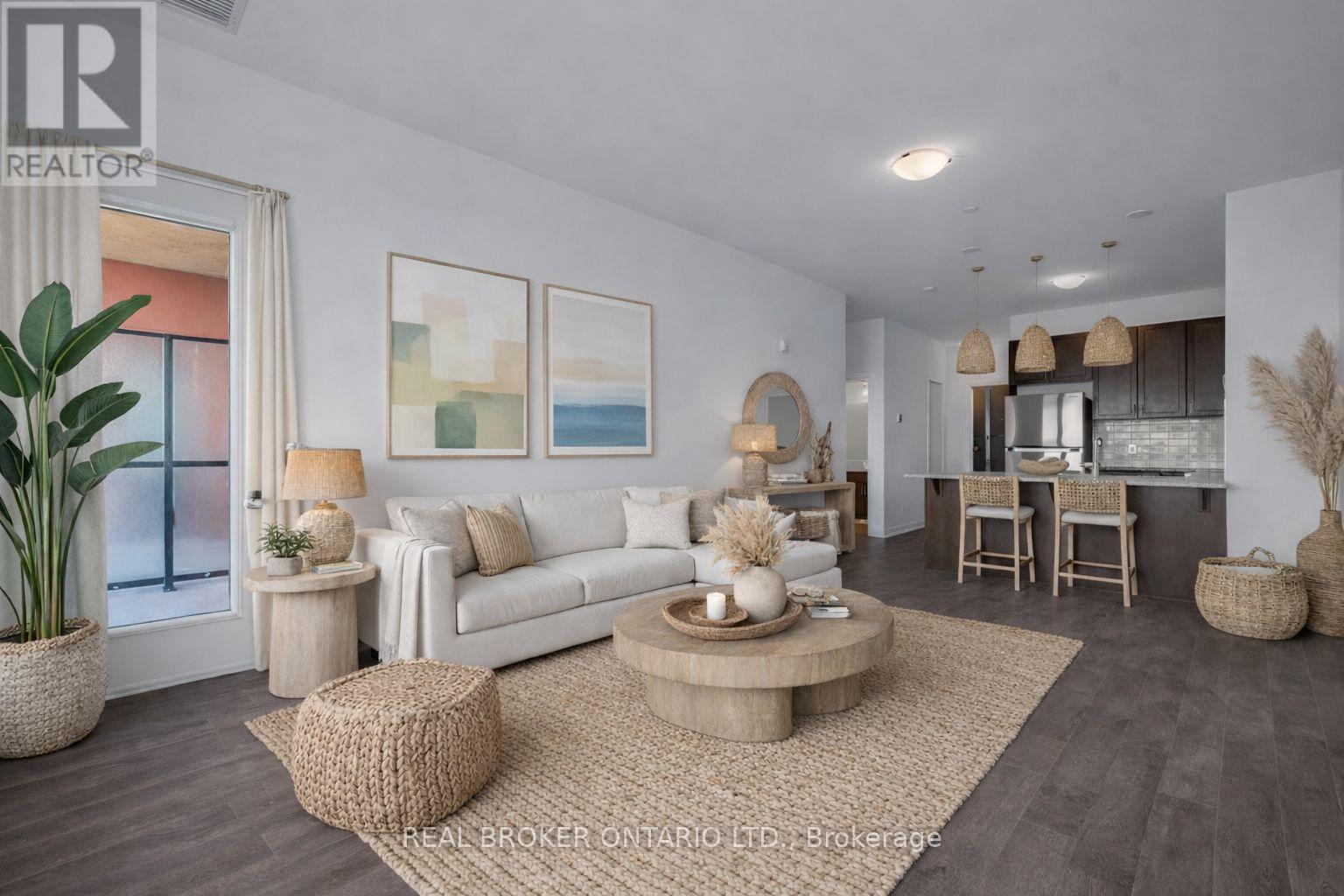 VIRTUALLY STAGED - 412 - 3265 Carding Mill Trail, Oakville, ON - Indoor Photo Showing Living Room