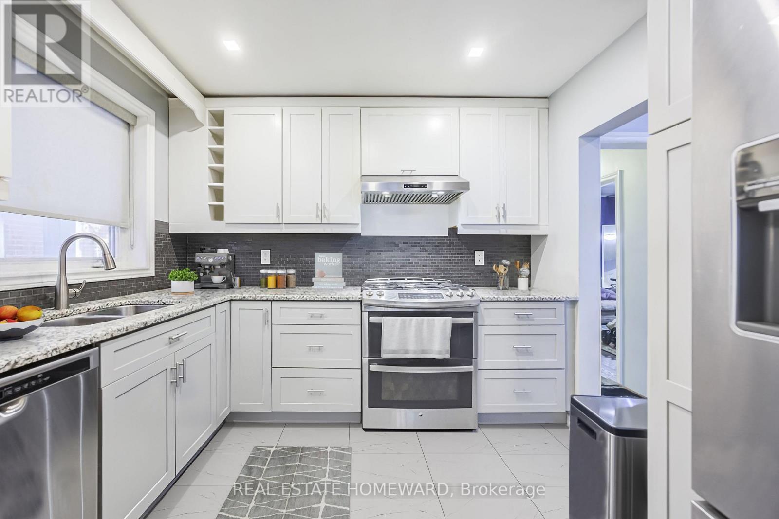 Virtually Staged - 4 Moorecroft Crescent, Toronto, ON - Indoor Photo Showing Kitchen With Double Sink With Upgraded Kitchen