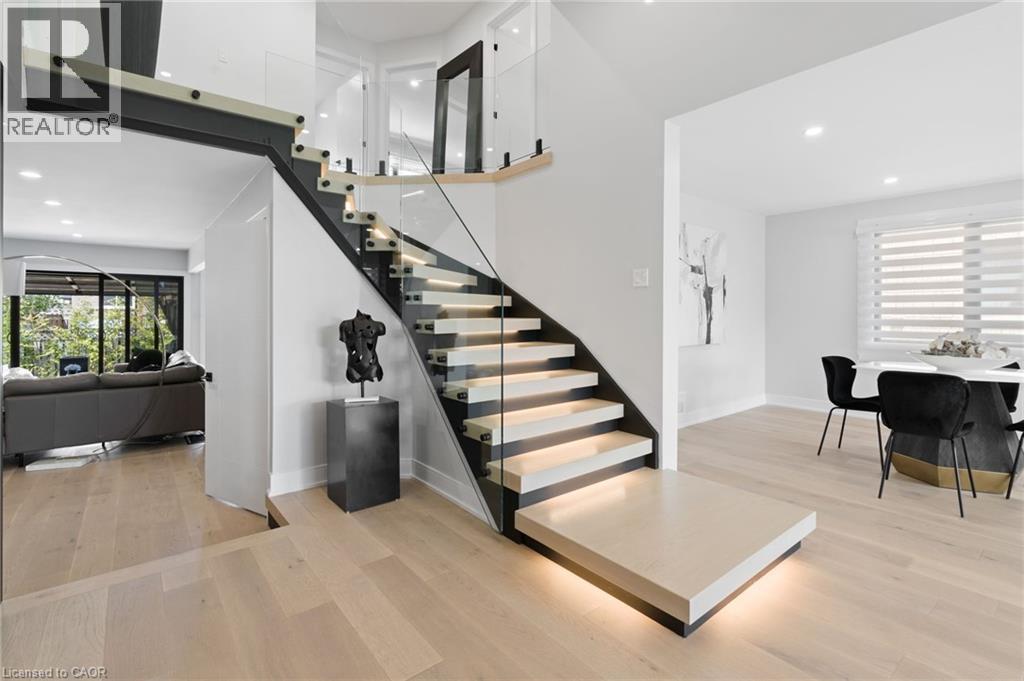 Stairs with recessed lighting and wood finished floors - 17 Clearview Drive, Hamilton, ON - Indoor
