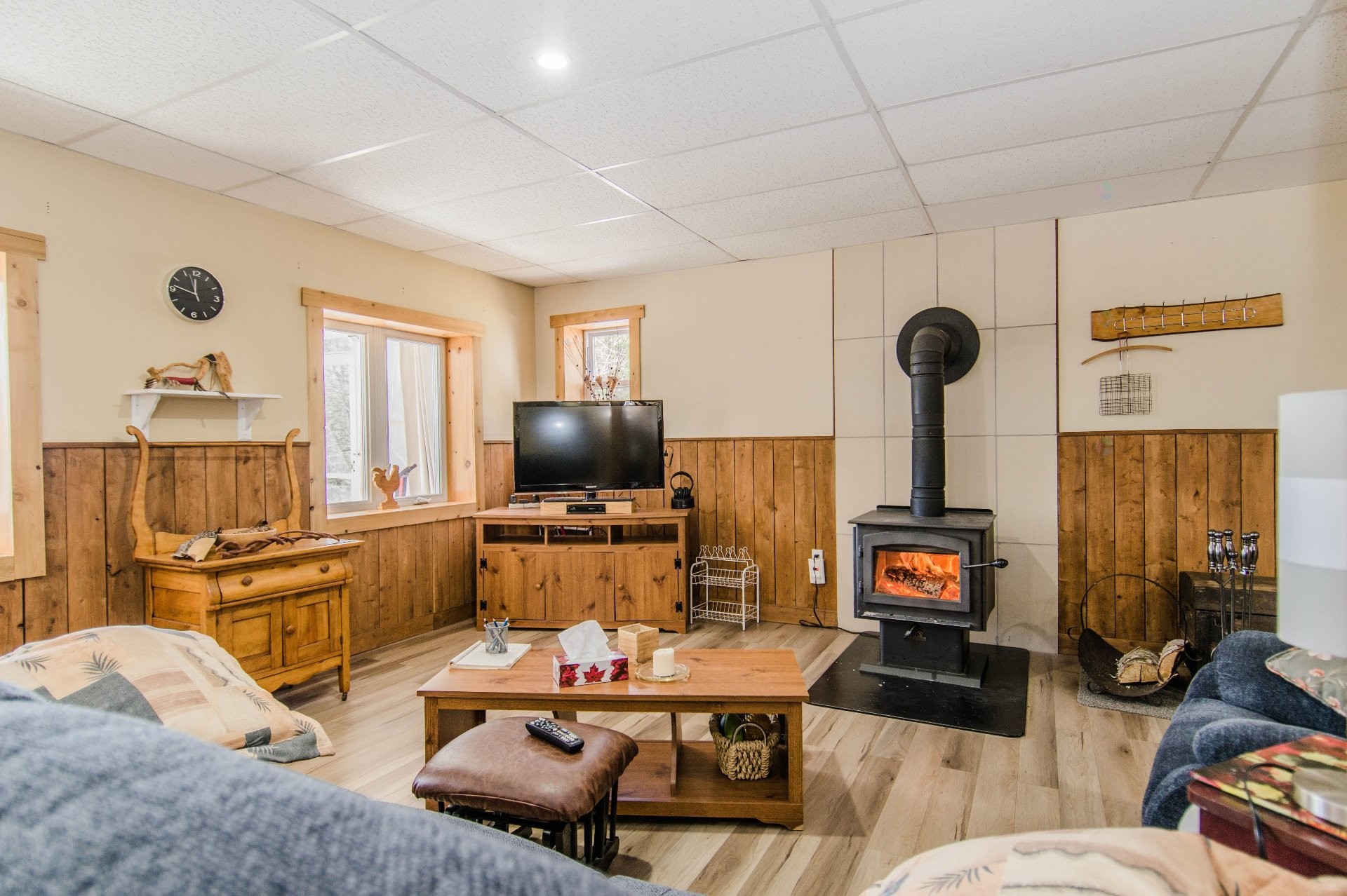 Overall view - 2 Ch. Préseault, Notre-Dame-Du-Laus, QC - Indoor Photo Showing Living Room With Fireplace