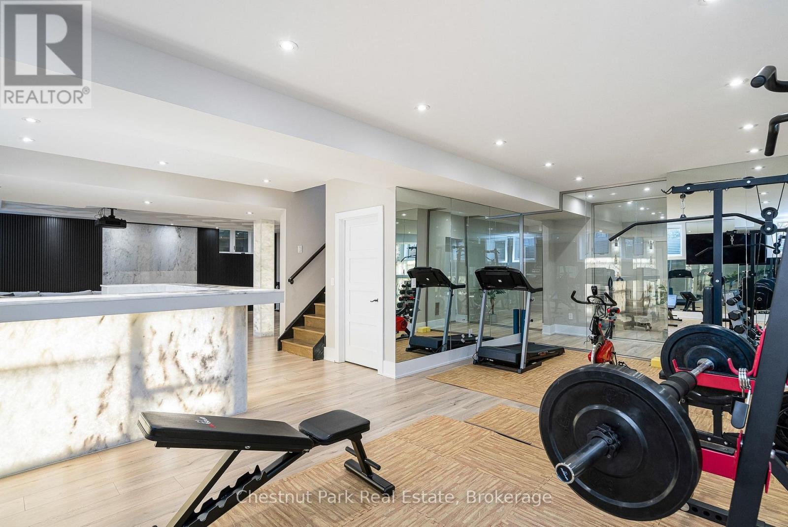 Spacious workout and exercise area in the basement - 1 Windrose Valley Boulevard, Clearview, ON - Indoor Photo Showing Gym Room