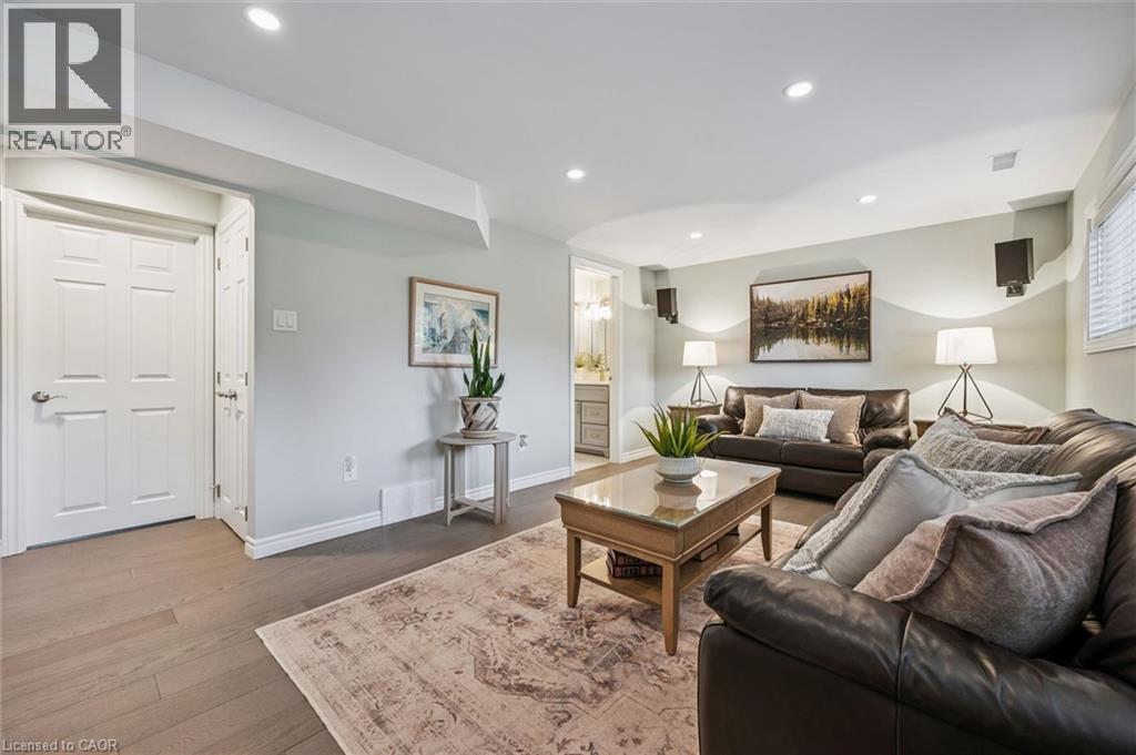 Spacious living area featuring wood-finish flooring, recessed lighting, and a neutral wall color - 574 Sprucehill Avenue, Waterloo, ON - Indoor Photo Showing Living Room