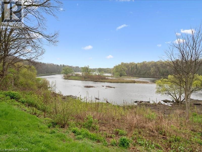 Expansive waterfront setting featuring a tranquil body of water, lush green bank, and established trees - 245 Bishop Street S Unit# 4, Cambridge, ON - Outdoor With View