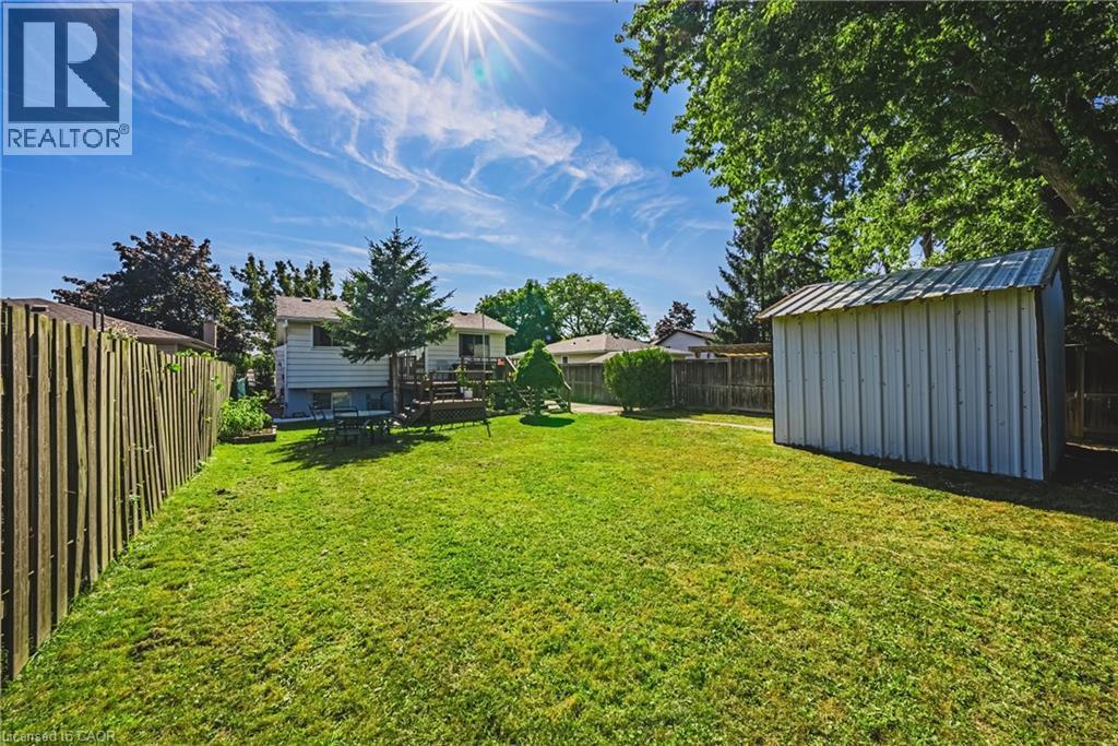 Expansive backyard featuring a lush lawn, mature trees, and a wooden privacy fence - 235 Larch Street, Hamilton, ON - Outdoor