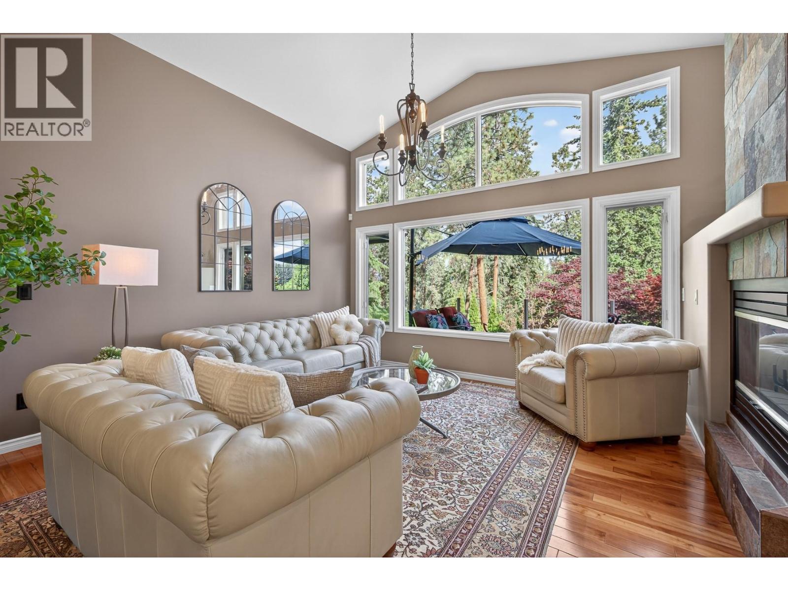 3929 Gallaghers Circle, Kelowna, BC - Indoor Photo Showing Living Room With Fireplace
