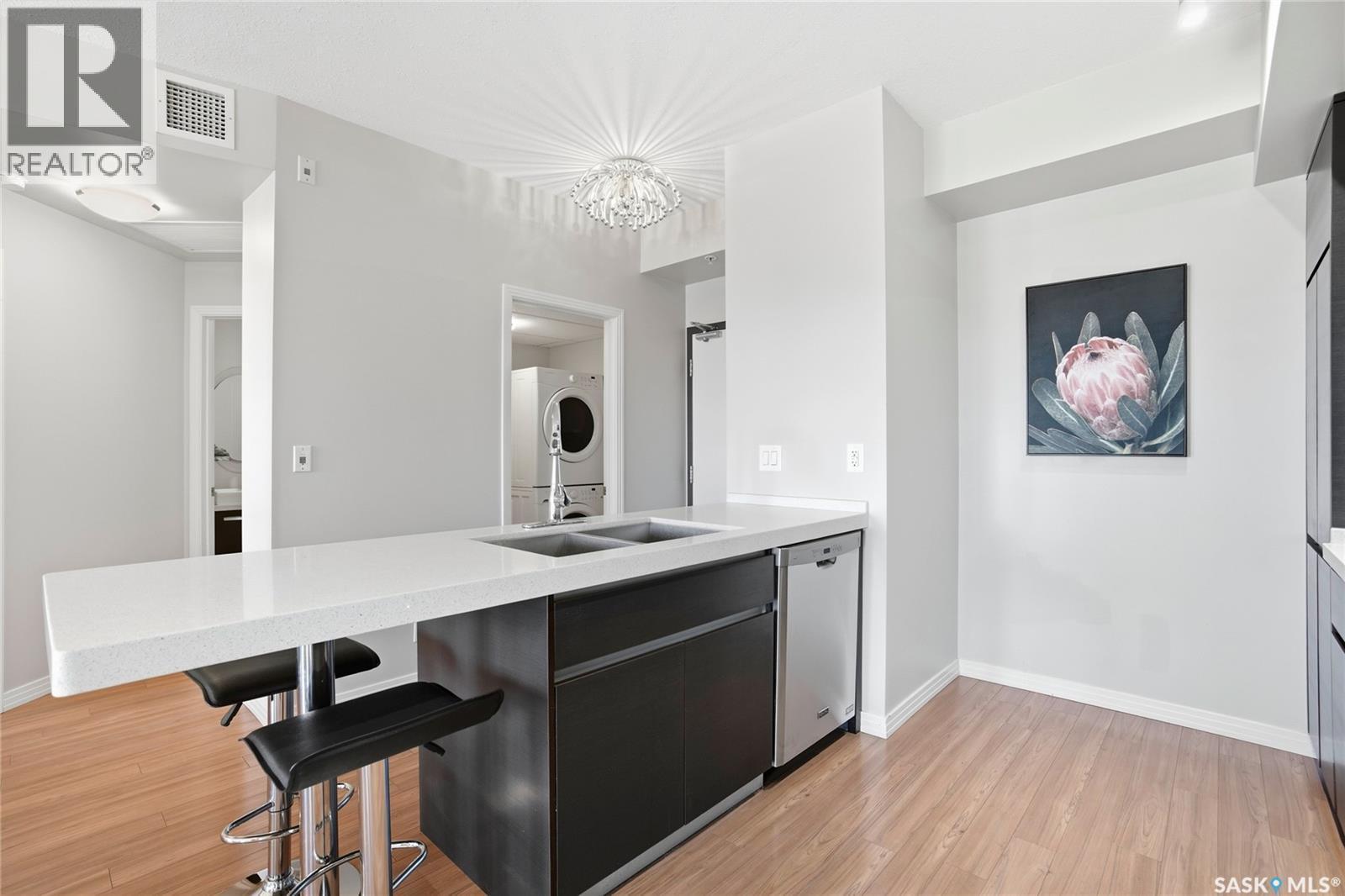 212 235 Evergreen Square, Saskatoon, SK - Indoor Photo Showing Kitchen With Double Sink