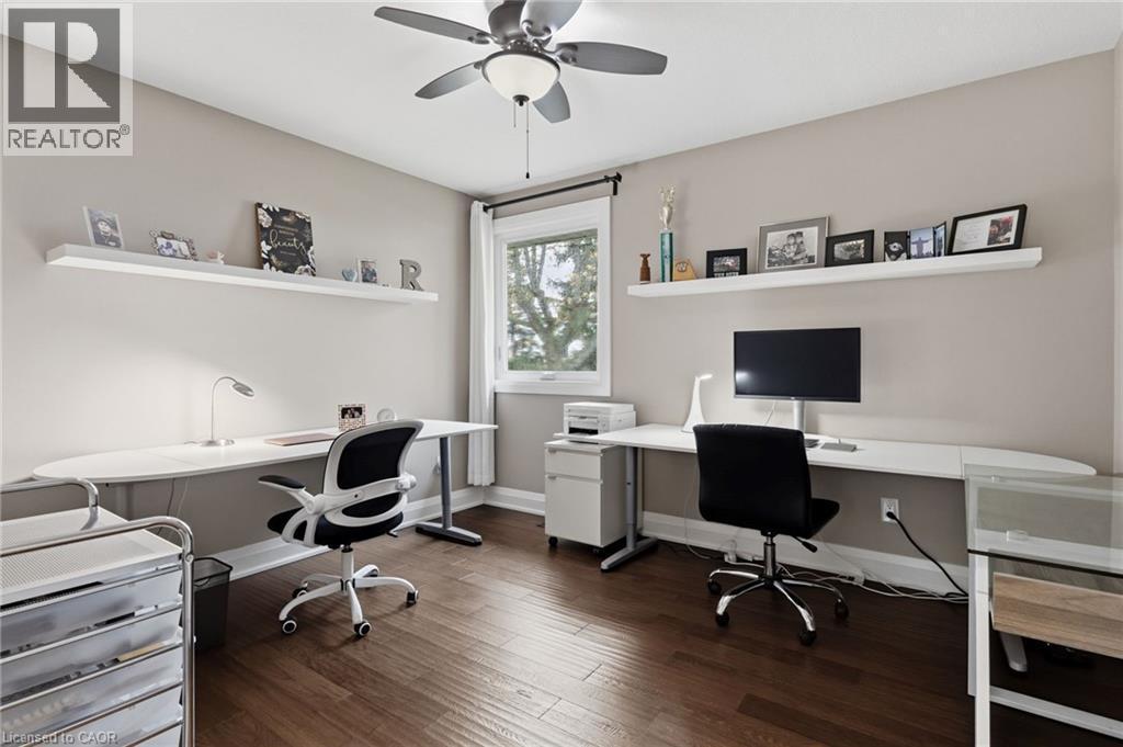 Room featuring wood-finish flooring and a ceiling fan - 2116 Binbrook Road E, Hamilton, ON - Indoor Photo Showing Office