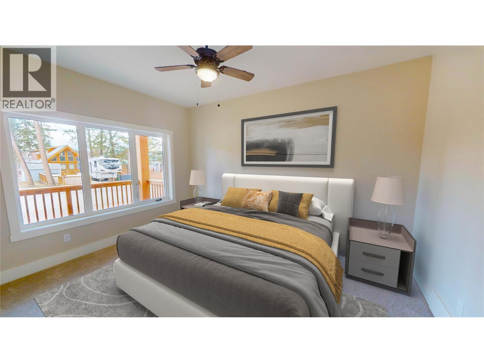 Virtually staged. Please note elements in this photograph including furniture and furnishngs have been virtually staged to demonstrate potential design ideas. - 4868 Riverview Drive Unit# 118, Edgewater, BC - Indoor Photo Showing Bedroom
